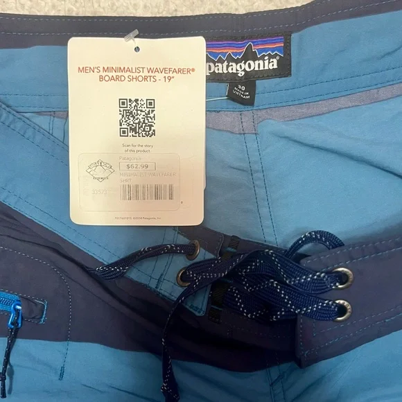 Patagonia Men's Board Shorts Minimalist Wavefarer Size 30 NWT Blue Stripe Trunks - Picture 4 of 11
